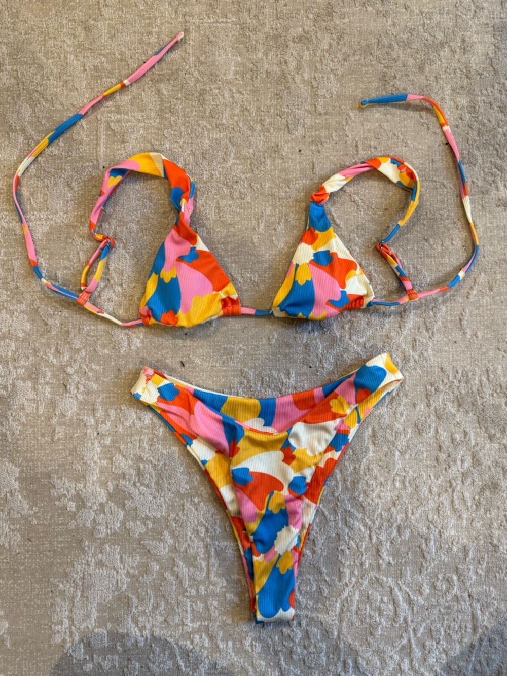 Aurelle Colorful Print Triangle Bikini Set